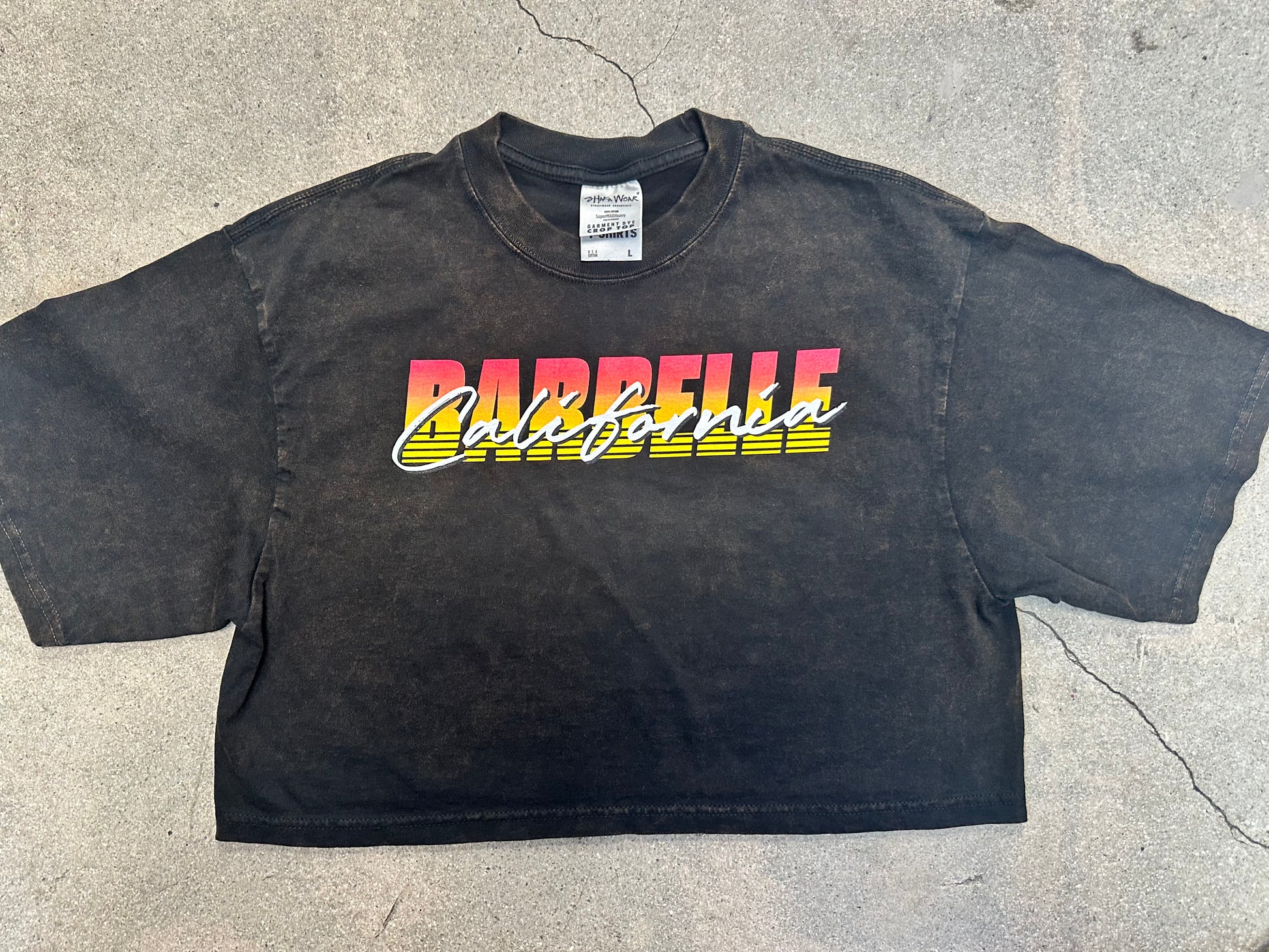 LARGE - Cali Cruising women's crop top - Distressed Black